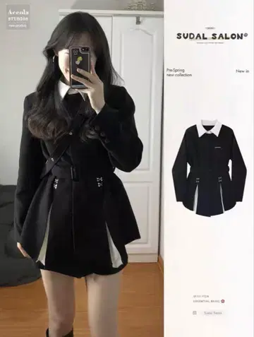 왕홍 블랙 미니 원피스