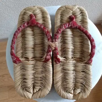 아단 잎 전통 조리 베이지와 빨간색 하나오 오키나와 이시가키섬