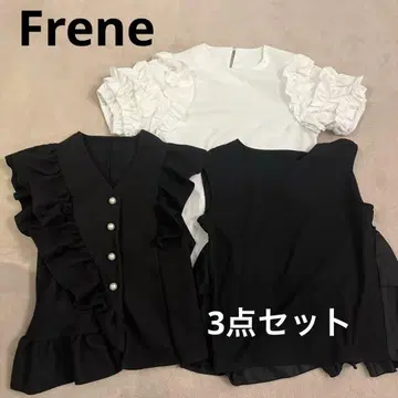 Frene 새상품 프릴 베스트 블라우스 M 블랙 화이트 3종 세트
