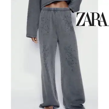 ZARA (자라) 크러쉬 가공 맨투맨 와이드 팬츠/L/그레이