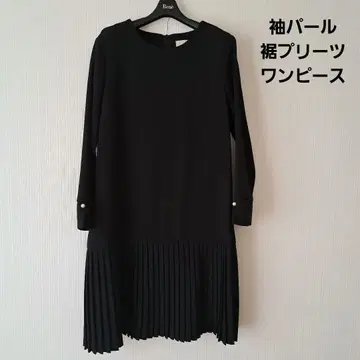 블랙 밑단 플리츠 소매 펄 원피스 긴팔 새상품급