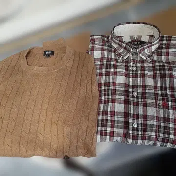 유니클로 니트 L와 POLO 체크 셔츠 M 세트