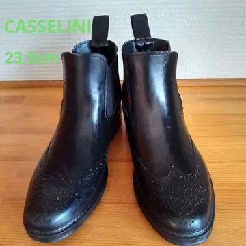 [CASSELINI] 블랙 가죽 사이드 고어 부츠 23.5cm