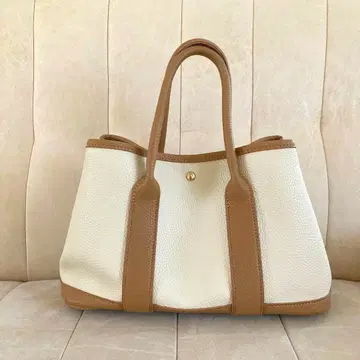 화이트/카멜 베이지 토트백 핸드백