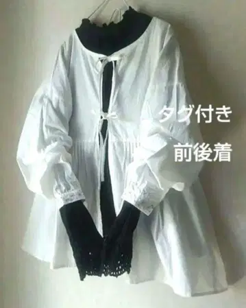 노스 오브제 전후 착용, 소매 꽃 자수 개더, 리본의 귀여운 블라우스