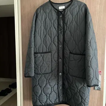 der Apfel 블랙 퀼팅 자켓 롱 기장