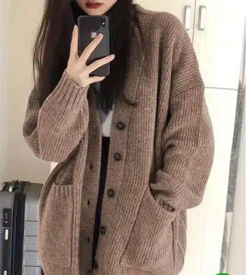 여성용 캐주얼 V넥 가디건 더블 포켓 오픈 프론트