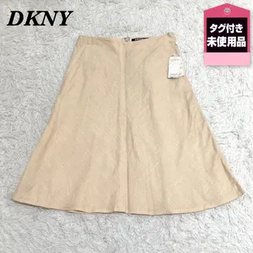 택 포함 미사용 DKNY 무릎 기장 플레어 스커트 2 베이지