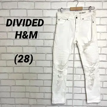 완판 레어템 H&M 바이커 데미지 스키니 팬츠 화이트 팬츠 화이트 28