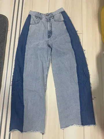 wcloset 데님 패널 와이드 레그 팬츠