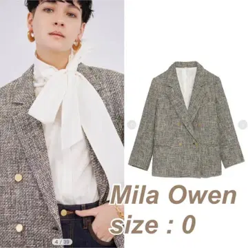 2 사이즈 금장 버튼 더블 블레이저 Mila Owen 트위드 자켓