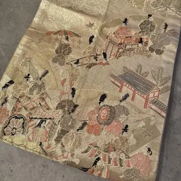 후쿠로 오비 고전 패턴 두루마리 골드 금