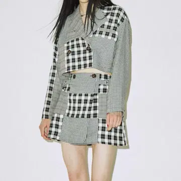 jouetie 패치워크 숏 자켓 치마바지 셋업