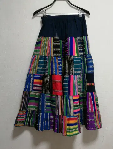 에스닉 패치워크 플레어 스커트 좋은 색상