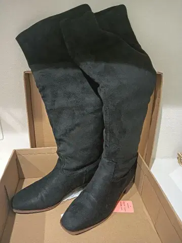 블랙 스웨이드 롱 부츠 약 60cm