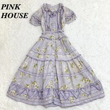 새상품급 PINK HOUSE 드레스 원피스 퍼플 리본 올 패턴 꽃무늬