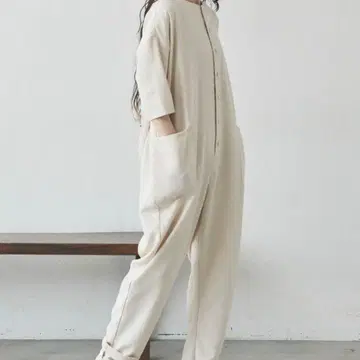 Libra Cue 린넨 믹스 콤비네존 올인원