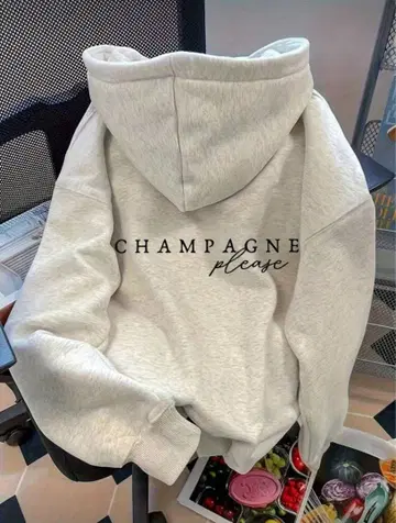 CHAMPAGNE please 후드 부착 후드티 라이트 그레이
