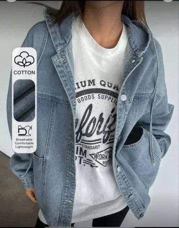 후드 부착 데님 자켓