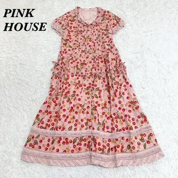 미일 PINK HOUSE 핑크 체리 패턴 반팔 원피스 롱 프릴