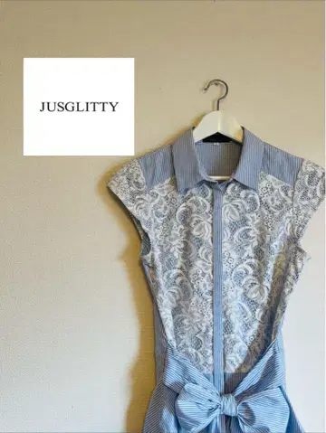 JUSGLITTY 반팔 레이스 스트라이프 원피스
