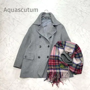 새상품급 Aquascutum 캐시미어 혼방 울 리버 코트 P 코트 그레이