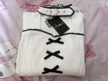 [ MA*RS ] 하트 벨트 부착 골지 상의 - WHT/블랙 size-F