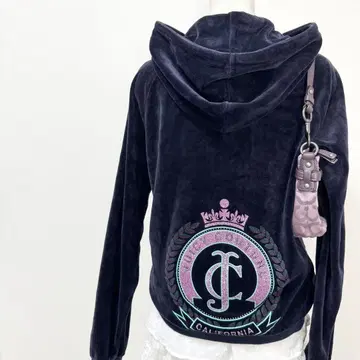 y2k juicy couture 라메 로고 벨로아 지퍼 후드티