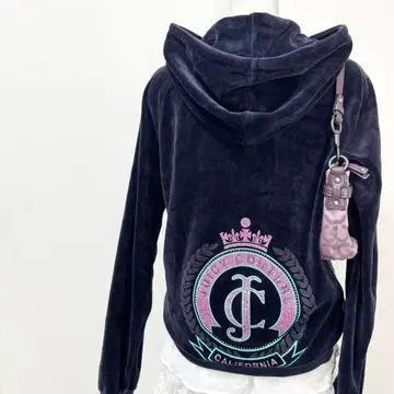 y2k juicy couture 라메 로고 벨로아 지퍼 후드티