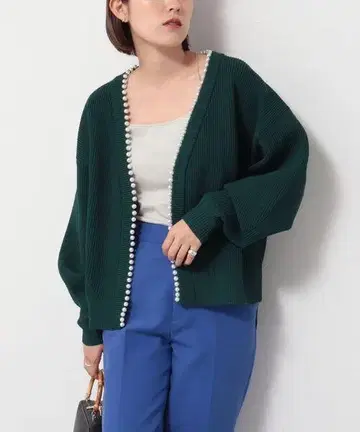 다크 그린 펄 장식 가디건