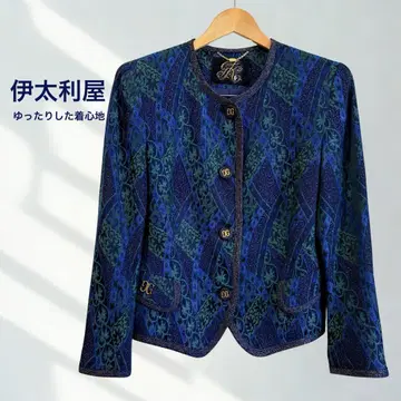 이타리야 노카라 자켓 자카드 골드 버튼 라메 루즈핏