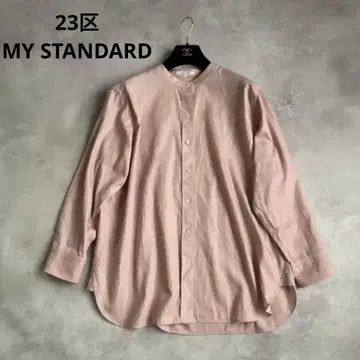 23구 MY STANDARD 핑크 긴팔 셔츠 46 밴드 카라 빅 사이즈