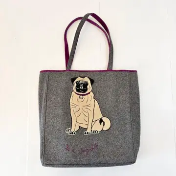 LULU GUINNESS 토트백 퍼그 자수 그레이