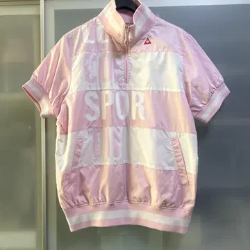 르꼬끄 스포르티브 핑크 스트라이프 하프 지퍼 셔츠