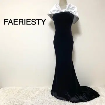 FAERIESTY 블랙 컬러 리본 디자인 벨로아 드레스