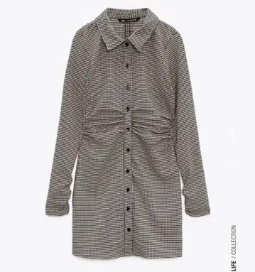 ZARA 하운드투스 체크 무늬 미니 원피스 긴팔