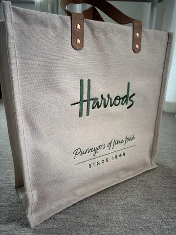 미사용 새상품 해롯 Harrods 주트 에코백 토트백 린넨