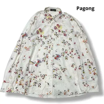 Pagong 긴팔 셔츠 일본풍 패턴 올 패턴 화이트 계 우치데노코즈치