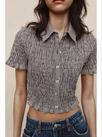 ZARA 크롭 깅엄 체크 셔츠