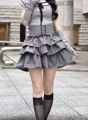 미셸 마카롱 티어드 프릴 스커트