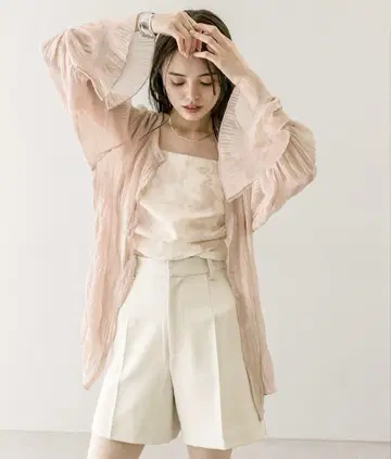 핑크 쉬폰 가디건 시어 양류 블라우스