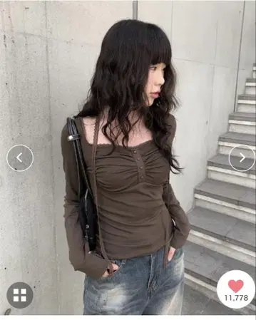 anyonemore | 에니원모어 브라운 개더 긴팔 상의