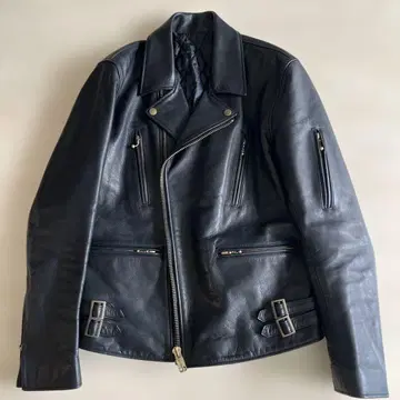 블랙 가죽 더블 라이더 자켓