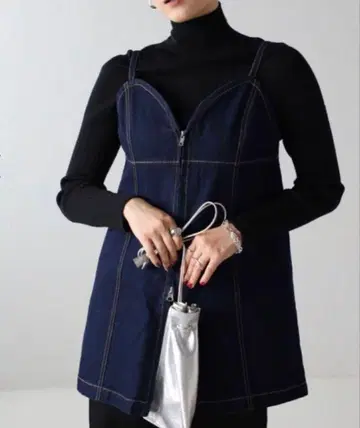 봉쥬르 사간 프론트 더블 지퍼 데님 뷔스티에 봉사가