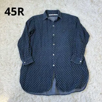 45R 도트 셔츠 원피스 인디고 긴팔