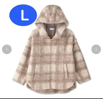 시마무라 유미 yumi 체크 무늬 후드 부착 블루종 코트 L 사이즈