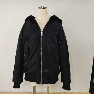 ZARA 리버서블 MA-1 L 블랙 인조 모피 후드 부착