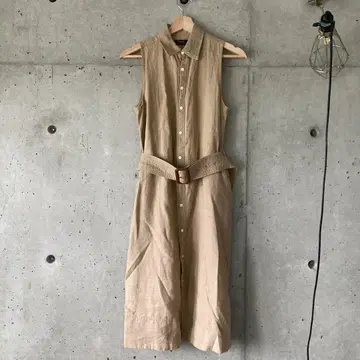 베이지 슬리브리스 셔츠 원피스 허리 벨트 포함