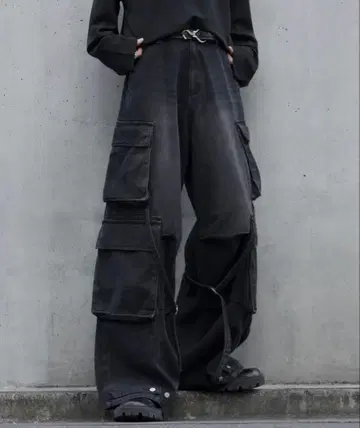 오버 사이즈 배기 멀티 기믹 카고 데님 팬츠 lill