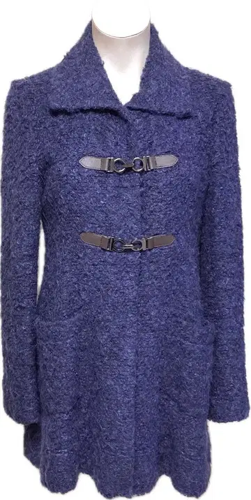 레리안 둥근 울 모헤어 니트 코트 세련된 메탈 버튼 블루 11